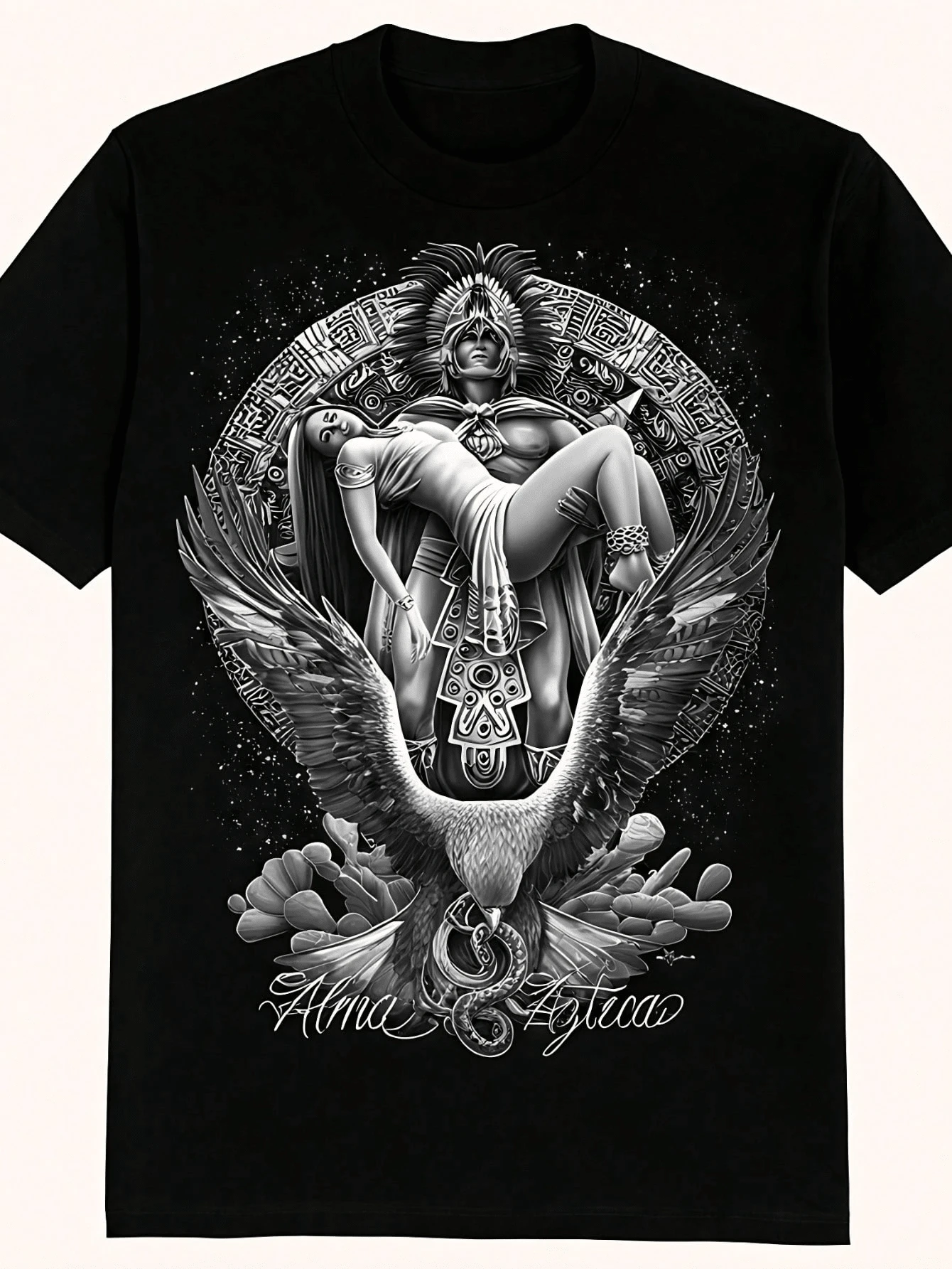 Men's Cotton T-Shirt,T-Shirt Chicano Graphic T-Shirt, Street Style Clothing Chicano Art, Lowrider Art, Graphic, Chicano Art T-Shirt, Street Fashion Style, Retro Millennial Men's Printed T-Shirts - 黑色 - 查看 1