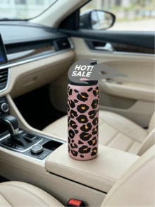 New Owa-Lla 32 Oz Sweet & Edgy Girl Pink Leopard Print Stainless Steel Insulated Water Bottle - Double-Wall Vacuum Insulated Portable Cup With Handle & Straw, Perfect For Summer Drinks, Ideal For Travel & Office, Holds Hot & Cold Beverages, Great Valentine's Day Gift - Áo thun in họa tiết da báo hồng, dung tích 32oz. - Xem 2