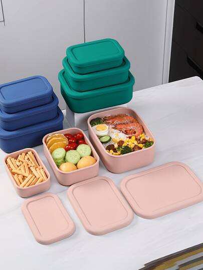 1pc Reusable Silicone Food Storage Container, Leak-Proof Lunch Box, Pink Silicone Bento Box With Lid, Hard Shell Silicone, Good Sealing, Microwave/Dishwasher/Fridge (10oz, 23.6oz, 44oz), Suitable For Home Kitchen, Office And Outdoor Use