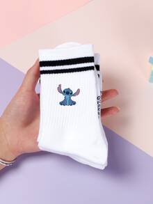 5/1 Pair Stitch Cartoon Pattern Mid-Calf Socks, Sports Stripe Design, Polyester Material, Cute Cartoon Pattern, Fashionable Casual Breathable, Suitable For Daily Wear, Back To School Season And Holiday Gifts. - Multicolor - View 9