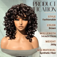 14 Inch Curly Wig With Bangs, Heat Resistant Synthetic Fiber Cosplay Wig - Dark Brown - View 3
