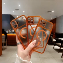 奢华哑光半透明磁吸手机壳，兼容 17 Pro Max、17 Pro、17 Air、17 Pro Max、16 Pro Max、16 Plus、15、14、13 Pro Max、12、11，支持磁吸无线充电，防震后盖 - 橘色 - 查看 6