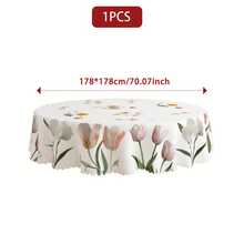 1pc/36pcs Spring & Summer Floral Anti-Wrinkle Tablecloth, Embossed Edge Craft, Rectangular/Round Tablecloth, Multiple Sizes Available, Polyester Fiber Tablecloth, Indoor Dining/Outdoor Party - White - View 18