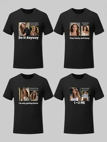 Customized Text & Graphic Loose T-Shirt, Personalized Family Gathering, Group Outfit, Customize Your Text & Photo/Couple/Family/Pet/Friend, Music Festival Outfit, Autumn Clothing, Women's Top, Fall Outfit, White Top, Holiday Gift, Valentine's Day Gift, Anniversary Gift, Wedding Gift, Best Friend Gift, Music Festival Women's Wear - Black - View 2