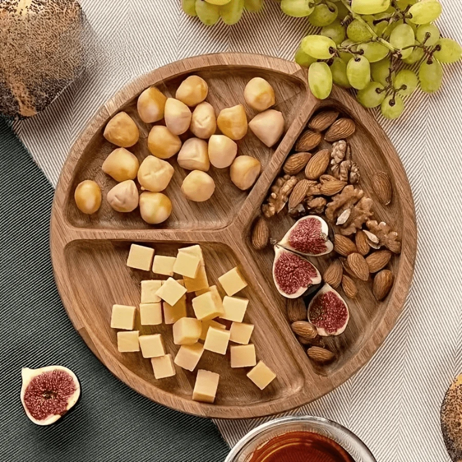Multi-Functional Acacia Wood Tray - Perfect For Snacks, Fruits, Desserts, Etc. - Ideal For Family Gatherings, Restaurant And Kitchen Decoration, Dessert Tray, Decorative Tray, Cake, Nut Tray, Candy Tray, Christmas, Christmas Eve, Easter, Party Picnics, Serving Plates And Other Holiday Gifts, Practical Kitchen Tool - Yellowish Brown - View 1