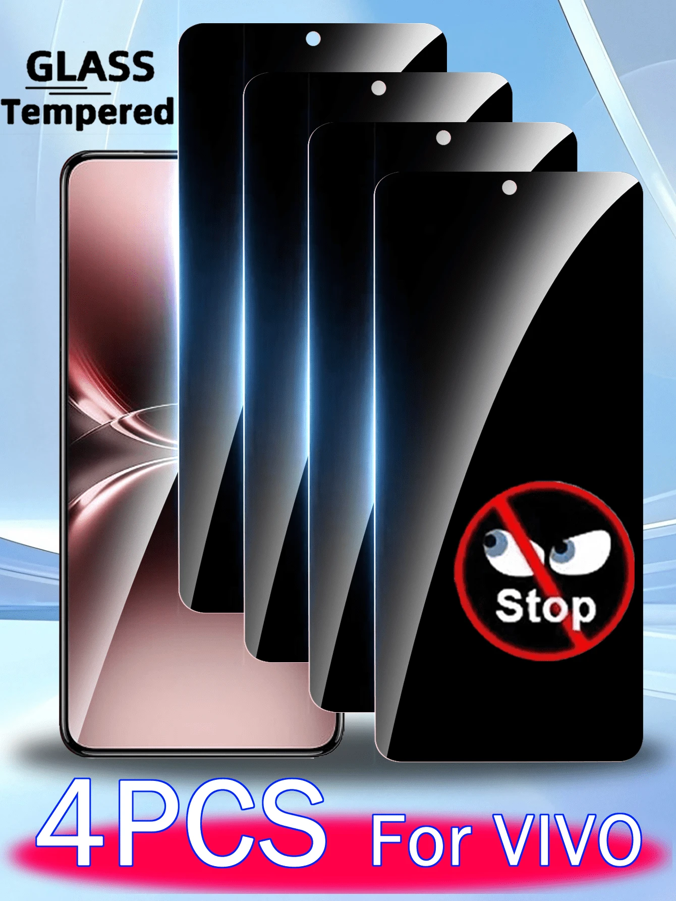 4pcs Tempered Glass Screen Protector For VIVO Series, Anti-Spy, Anti-Oil, Anti-Shatter, Anti-Scratch, HD Display, Smooth Touch, Ultra-Thin Design, 35° Privacy Protection, Precise Fit, Easy Installation, Bubble-Free, Smartphone Accessories