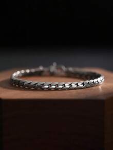 1pc 5mm Link Chain Bracelet For Men, Fashionable Simple Design Male Handmade Woven Accessories With Vajra Clasp - Silver - View 2