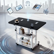 Adjustable Height Movable Caster Desk - Heavy Duty Foldable Computer Desk With Storage Shelves, Wood/Metal Frame, Space-Saving, Suitable For Offices, Bedrooms, Dormitories, Small Spaces - Easy Assembly Without Tools, Modern Desk, Plywood Tabletop, Sturdy Small Workbench, Apartment Living - màu đen - Xem 3