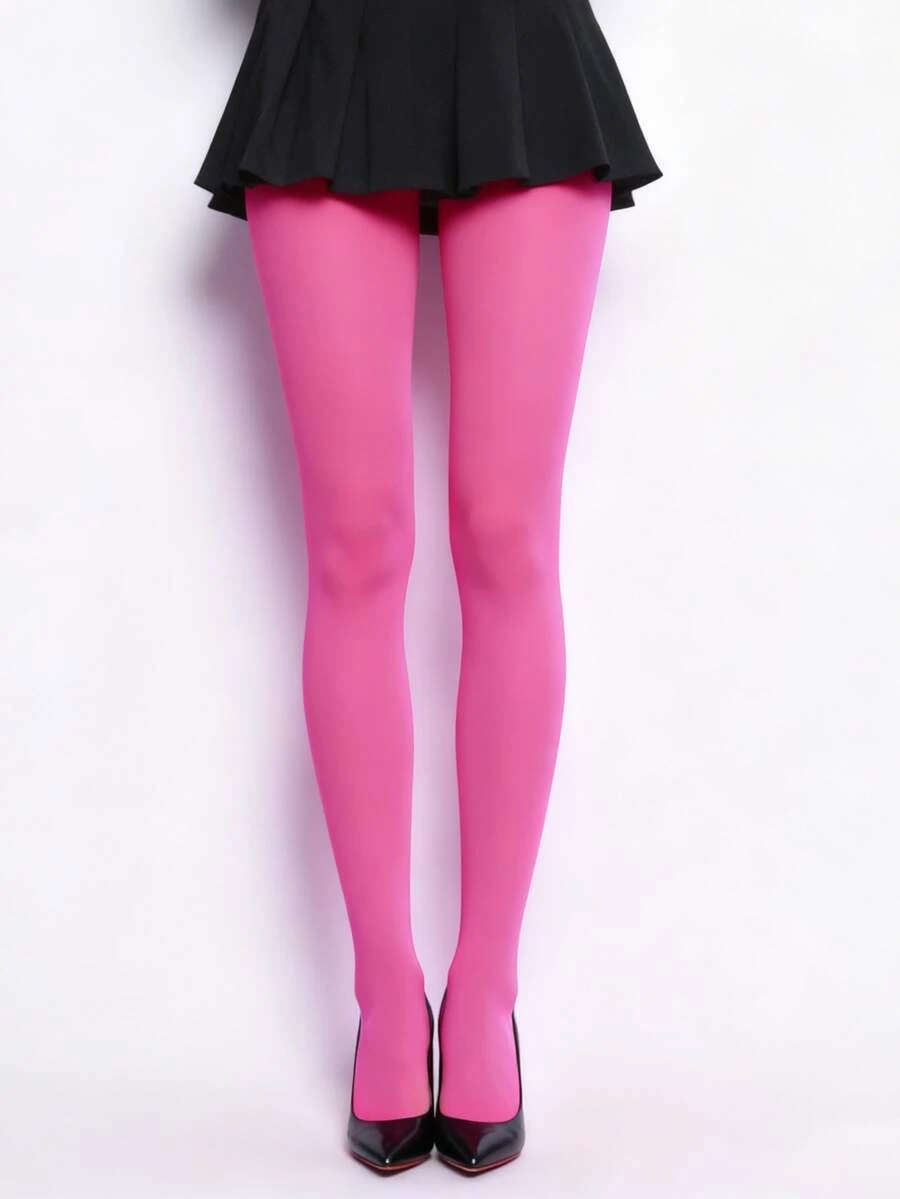 1 Pair Women's Super Sexy Shiny Transparent Shaping Pantyhose, High Waist Tights - Hot Pink - View 1