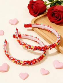 1pc Colorful Heart Confetti Shiny Headband, 3D Ceramic Peach Heart Decor, Sparkling Rhinestone Accent, Sweet & Cool Girl Style Headpiece, Boho Red Valentine's Day Headband, Attractive Party Accessory, Fashionable Ins-Inspired Delicate Fairy Headband, Holiday Outfit Decor - Red - View 3