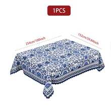 1pc/36pcs Vintage Blue Floral Wrinkle-Resistant Tablecloth, Embossed Edge Craft, Rectangular/Round Tablecloth, Multiple Sizes Available, Polyester Fiber Tablecloth, Indoor Dining/Outdoor Party Use - Royal Blue - View 14