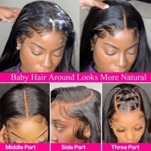 13x4 全前额真高清蕾丝假发，200% 密度，隐形高清蕾丝前额假发 - 13x4 预漂白打结巴西假发 - 自然发际线 5x5 即戴即用无胶蕾丝闭合假发，外观自然 - 自然色&黑色系 - 查看 6