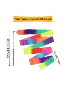 1/3/5 Pcs Gymnastics Ribbon Wands, Beach Outdoor Party Magic Wands And Ribbon Gifts, Shiny Ombre Color Rhythmic Gymnastics Ribbons, Rhythmic Gymnastics Ribbon Gifts Streamers And Rotating Rods, Artistic Gymnastics And Ballet Spinning Ribbons, Ideal For Artistic Dance And Gymnastics Performances - Multicolor - View 2