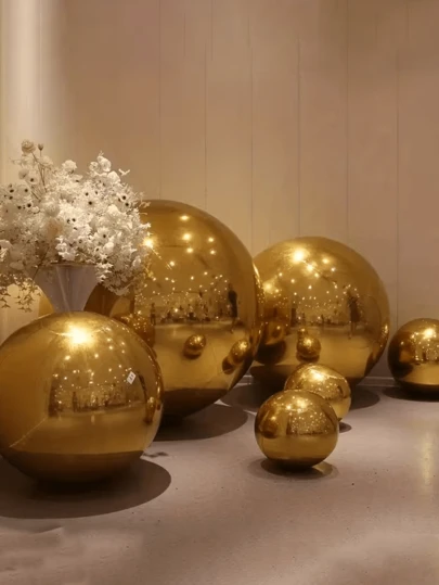 4pcs Gold Inflatable Mirror Reflective 4D Aluminum Foil Balloon Set - Reusable Disco Balloons Suitable For Birthday Party Decor, Festivals, Weddings And Various Event Decorations