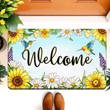1/2/3pcs Spring Summer Daily Kitchen Rug Welcome Floral Hummingbird Design Polyester Floor Mat For Kitchen Bathroom Doorway Outdoor Garden Party Home Decor Kitchen Carpet Kitchen Mat Door Mat Home Decor - Multicolor - View 6