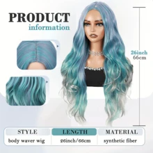 Elegant Mermaid Style Long Wavy Blue Ombre Wig - Heat Resistant Synthetic Fiber, Suitable For Women, Daily, Party, Cosplay