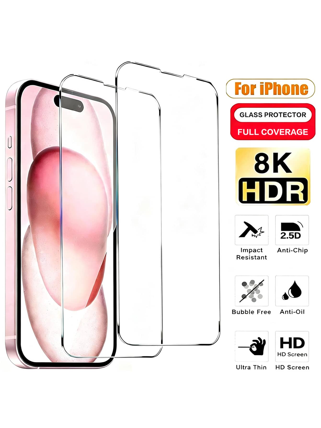 2pcs/Pack Screen Protector, Essential For Daily Protection, Office, Home Use, Made Of Waterproof Tempered Glass, Shockproof, Scratch-Resistant, Anti-Fingerprint, Full Coverage, Compatible With IPhone 17/Air/17 Pro/17 Pro Max/16 Pro Max/15 Pro Max/14 Pro Max/13/12/11 Pro Max. - Clear - View 1
