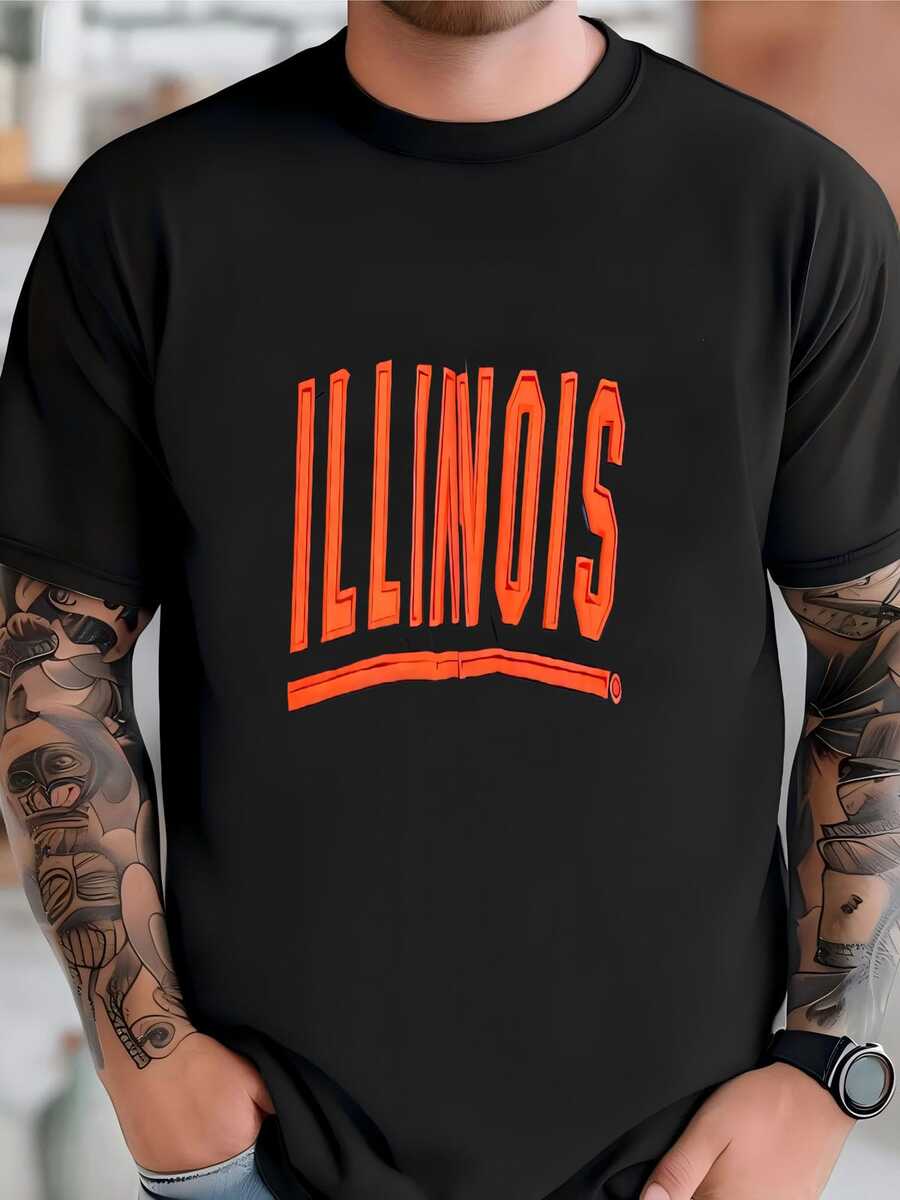 Mens Vintage Espn Univeristy Of Illinois Fighting Illini Spell Out Logo Bomber Jacket (Size Adult Large) T-Shirt - 黑色 - 查看 1
