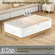 3pcs White Underbed Storage Boxes, Foldable Underbed Organizer Bins, Excellent Function And Versatile Use For Blankets, Skirts, Quilts, Pillows, Clothes And Underbed Storage, Space Saving, Underbed Storage - White - View 3