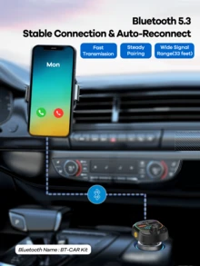 REMAX 3.1A 车载快充适配器，带蓝牙功能，支持免提通话和音乐播放；2 个 USB 接口 + 1 个 Type-C 接口；RGB 环境灯；Type-C 接口兼容苹果/安卓系统；旅行车载配件；汽车用品；通用车载必备