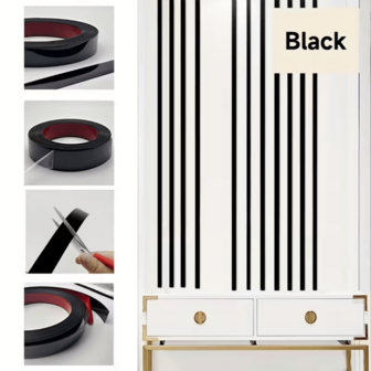 1 pieza Tira decorativa autoadhesiva de PVC de 5m/196.85in, adecuada para enmarcar paredes, techos, espacios de muebles, pegatinas de pared y pantalla, decoración de espejos de sala de estar, molduras de techo y pared, acabado brillante en dorado/plateado/negro