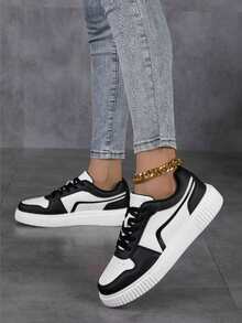 Women's Classic Retro Low-Top Sneakers - Olive Green Lace-Up Shoes, Synthetic Upper And Cushioned EVA Sole, Elegant And Comfortable, Suitable For Fitness, Running And Daily Wear - Unisex All Season - Black - View 2