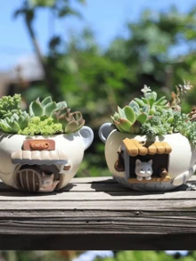 1个创意卡通可爱宠物多肉植物小花盆，适用于家居装饰、卧室、办公室、学生宿舍、收纳、婚礼装饰、房屋装饰、珠宝收纳、派对装饰，是送礼佳品。 - 白色 - 查看 2