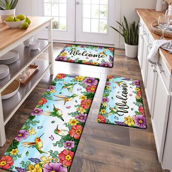 1/2/3 st vår sommar daglig köksmatta välkomstblomma kolibridesign polyester dörrmatta köksmatta golvmatta för hemkök utomhus trädgårdsfestdekor kökstillbehör badrum entré heminredning köksmatta köksmatta dörrmatta heminredning