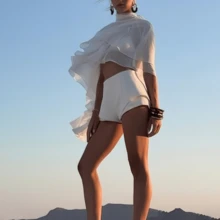 Women Sheer Mesh Poncho Lightweight See Through Mock Neck Shrug Bolero Top Summer Causal Loose Beach Vacation Mesh Shawl Wraps Cover Up Y2k Fashion Streetwear - trắng - Xem 3