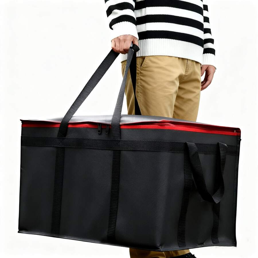 Insulated Food Delivery Bags, XXXL Hot And Cold Pizza Delivery Bags, Commercial Large Capacity Insulated Bags, Doordash Catering Cooler Bags, Party Warmers - 黑布紅邊 - 查看 1