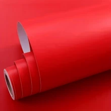 1 Roll Red Vinyl Wallpaper, Peel And Stick, Matte Self-Adhesive, Textured, Random Pattern, Easy To Install, Suitable For Cabinet, Bedroom, Living Room Wall Decor, Furniture Renewal - Red - View 11