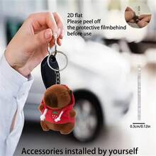 4个2D扁平可爱水豚钥匙扣 - 2D扁平亚克力水豚摆件，带有爱心和草莓图案，棕色和红色纹理，眼睛生动 - 兼容钥匙圈和门禁卡，是送给水豚爱好者的完美礼物（&），2D扁平 - 彩色 - 查看 4