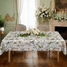 1 Stück/36 Stücke Frühlings- & Sommer-Blumen, Vogel Anti-Falten Tischdecke, geprägte Kante, rechteckig/rund, verschiedene Größen erhältlich, Polyester Tischdecke, für Innen-Dining/Outdoor-Party - Grün - Übersicht 6