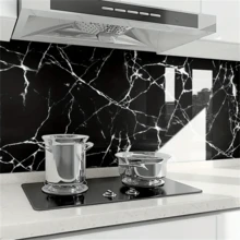 1 Roll Black Marble Self-Adhesive Paper - Waterproof, Oil-Resistant Vinyl, Removable Glossy Black & White Marble Texture Backsplash, Suitable For Countertops, Stoves, Cabinets - Easy DIY Renovation