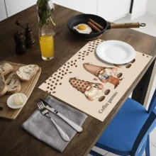1 Stück/4 Stücke/6 Stücke Heimdekoration Leinen Platzset mit bedrucktem Kaffee-Elf Muster, geeignet für Esszimmertisch, Dekoration für alle Jahreszeiten, moderne waschbare Tischauflage, Raumdekoration, Untersetzer, Küchen-Esszimmertisch-Matte, Innen- und Außendekoration für Partys, Heimdekoration, ideales Geschenk - Verschiedenfarbig - Übersicht 8