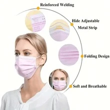 50 Pcs Disposable 3 Ply Earloop Face Masks, Suitable For Home, School, Office And Outdoors (Pink)  PP    Spring, Summer, Autumn, Winter - Pink - View 3