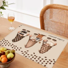 1 Stück/4 Stücke/6 Stücke Heimdekoration Leinen Platzset mit bedrucktem Kaffee-Elf Muster, geeignet für Esszimmertisch, Dekoration für alle Jahreszeiten, moderne waschbare Tischauflage, Raumdekoration, Untersetzer, Küchen-Esszimmertisch-Matte, Innen- und Außendekoration für Partys, Heimdekoration, ideales Geschenk - Verschiedenfarbig - Übersicht 3