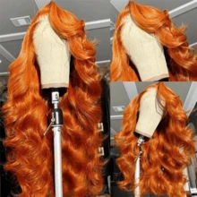 NATAN [Women's Curly Wig] 180% Density Orange Long Wavy Wig - Elegant Ladies Curly Wig - Tong Long Fiber, Natural Appearance, Rose Net Cap, Versatile Styling, Realistic Bangs, Heat Resistant - S350 - View 4