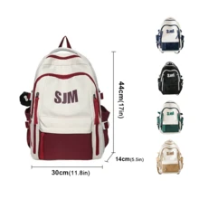 Mochila Escolar Universitaria Casual Grande Capacidad + Mochila para Universidad Secundaria Preparatoria + Estilo Coreano con Letras SJM Personalizado + Múltiples Bolsillos Laterales y Compartimentos + Bolso con Colgante Peluche + Impermeable Ligera para Regreso a Clases + Viajes Diarios Oficina Adolescente Mujeres + Mochila Estudiante Gran Espacio Libros Laptop + Moda Juvenil Versátil + 44x30x14cm - Verde - Ver 3