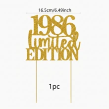1个金色闪光“1986限量版”蛋糕装饰插牌 - 闪亮生日蛋糕装饰，适合40岁生日、周年纪念派对，时尚蛋糕装饰拍照道具 - 彩色 - 查看 5
