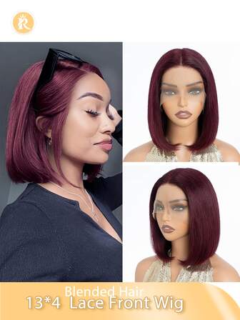 Orange Ginger /Black/Brown/Burgundy Color 13x4 Lace Front Bob Wigs Blende Hair Pre Plucked 180% Density Straight Short Ginger Bob Wigs For Women Wear And Go Glueless Orange Bob Wigs With Baby Hair Colored (Bob Wigs 6-16inch ) Blended Hair