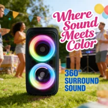 1 Portable Outdoor Wireless Speaker With Subwoofer And Wired Microphone Dual-Speaker Sound Quality, RGB Party Mood Lighting, FM Radio, Type-C Charging, Rechargeable Battery, TWS Pairing, TF Card Slot. Ideal For Outdoor Adventures, Home Parties, Office Breaks, And Stage Lighting Effects. Disco And Yoga Party Sound System | Stylish Stand-Alone Design Without Microphone | Rechargeable Speaker - 黑色 - 查看 1