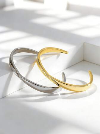 Charm-In Pc Gold-Plated Curved Open Cuff Bracelet For Women - Accessory For Casual Outings/Weekend Looks, Perfect Gift For Her (Friendship Day/Valentine's Day)