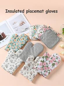 2pcs (Gloves + Pot Holder) Heat Resistant Oven Gloves And Pad, Personalized Printed Non-Slip Kitchen Accessories, Holiday Cooking Gift, Suitable For Home Kitchen - Multicolor - View 1