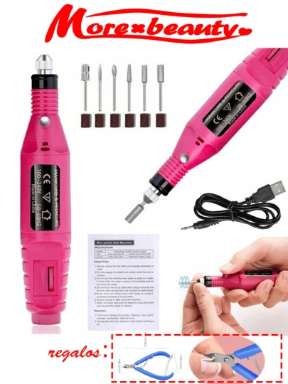 MORE BEAUTY 1pc Máquina De Limar Uñas Eléctrica Ciri Set Con Brocas Y Anillos De Lijado, Bolígrafo De Arte De Manicura Eléctrico Portátil, Esmeril Y Limado Eléctrico De Uñas,Comprar kit de herramientas de afilado de uñas, es decir, regalar un corte de piel muerta de color aleatorio, Lima Electrónica Para Uñas, Kit De Máquina De Manicura, Pulidor De Uñas De Gel, Removedor De Cutículas Y Piel Muerta, Removedor De Callos, Equipo De Pulido Y Limado De Uñas, Accesorio De Kit De Manicura Y Pedicura, Herramienta Para Uñas De Cerámica De Acrílico De Gel, Para Salón Y Uso Doméstico, El Mejor Regalo De Año Nuevo Para Niñas