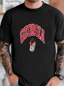 Mens Vintage 1990s Steve And Barry's University Of Georgia Bulldogs Sec College Faux Leather Bomber Jacket (Size Adult Xl) T-Shirt - 黑色 - 查看 1