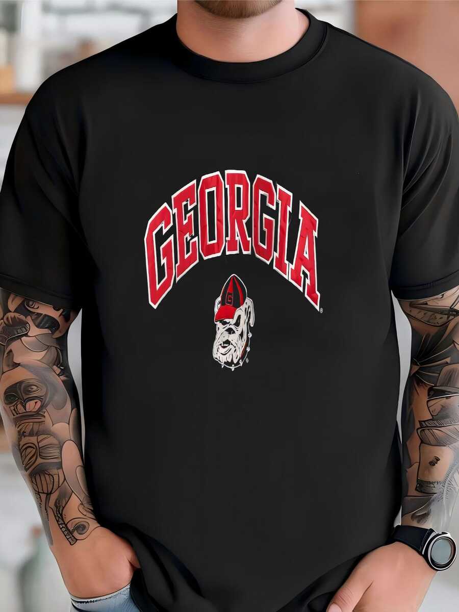 Mens Vintage 1990s Steve And Barry's University Of Georgia Bulldogs Sec College Faux Leather Bomber Jacket (Size Adult Xl) T-Shirt - 黑色 - 查看 1