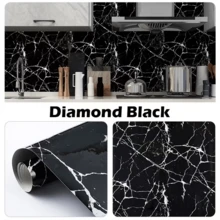 1 Roll Black Marble Self-Adhesive Paper - Waterproof, Oil-Resistant Vinyl, Removable Glossy Black & White Marble Texture Backsplash, Suitable For Countertops, Stoves, Cabinets - Easy DIY Renovation