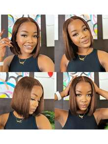 Orange Ginger /Black/Brown/Burgundy Color 13x4 Lace Front Bob Wigs Blende Hair Pre Plucked 180% Density Straight Short Ginger Bob Wigs For Women Wear And Go Glueless Orange Bob Wigs With Baby Hair Colored (Bob Wigs 6-16inch ) Blended Hair - S4 - View 8