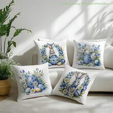 MEMNUN 4pcs Easter Vintage Rabbit, Blue & White Floral, Tulip, Daisy Flower Print Polyester Decorative Pillow Covers [No Pillow Insert], 17.7*17.7in(45*45cm)/19.69*19.69in(50*50cm)/15.75*15.75in(40*40cm), [Single-Sided Printing] Rabbit With Bow Tie, Blue & White Egg Easter Theme Throw Pillow Covers, Room Decor, Home Decor - Multicolor - View 9